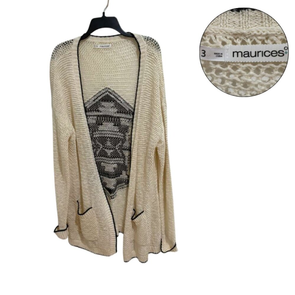 Maurices Plus Cream Aztec Open Knit Cardigan 3X